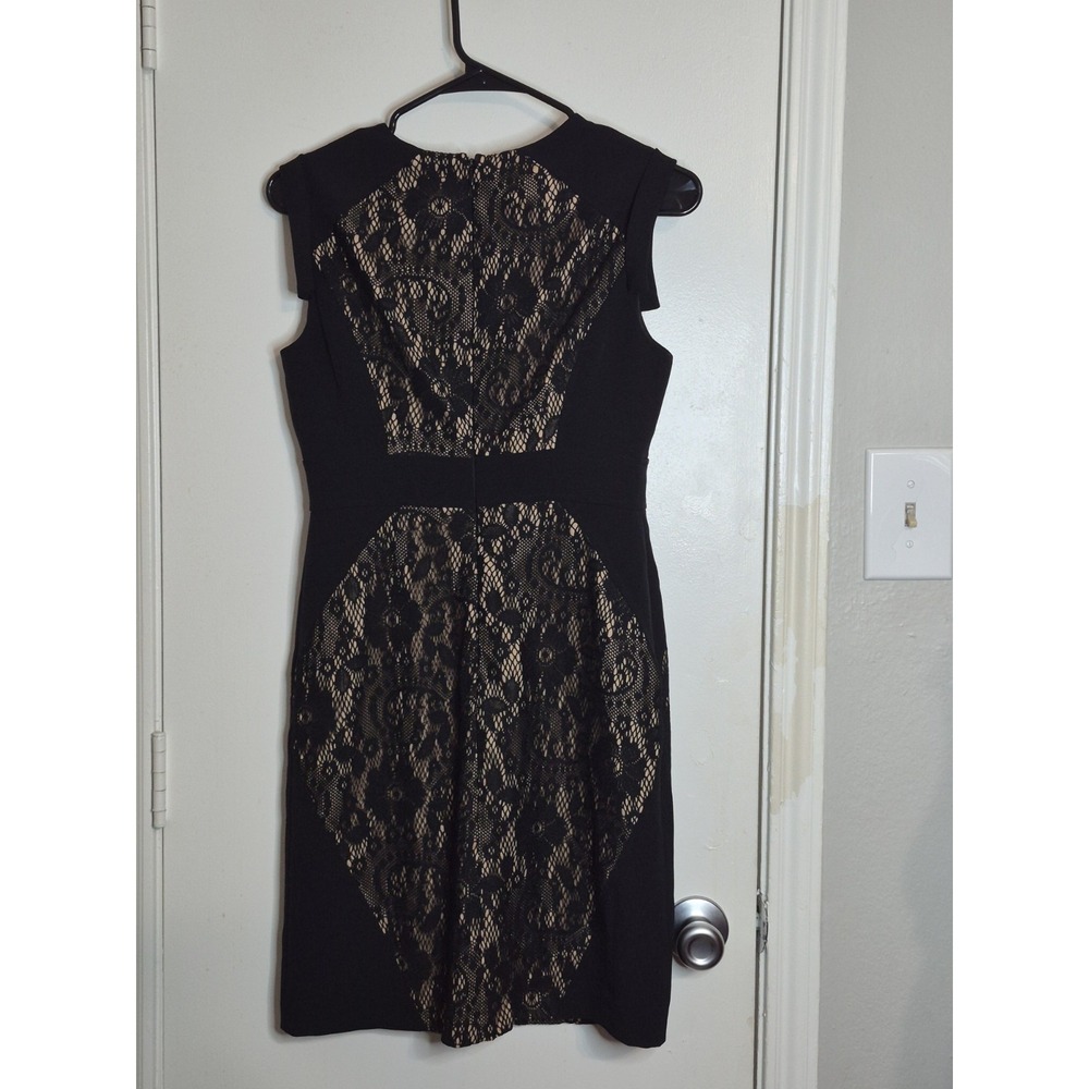 Vintage Adrianna Papell 4P Black Nude Lace Sheath Dress Cocktail Party Petite - Picture 2 of 6